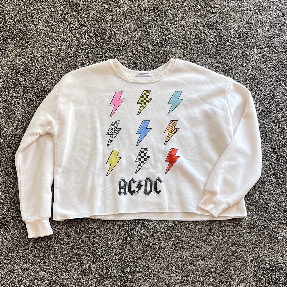Women’s AC/DC (Grayson threads) Sweatshirt with Colorful Lightning Bolts - Cream